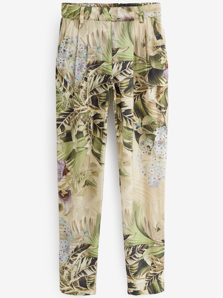 Khaki Green Palm Leaf Print Slim Tapered Trousers - Image 5 of 5