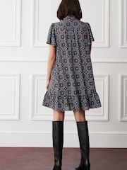 Black Geo Print Mini Short Sleeve Shirt Dress - Image 3 of 5