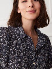 Black Geo Print Mini Short Sleeve Shirt Dress - Image 4 of 5