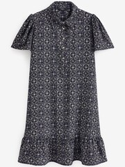 Black Geo Print Mini Short Sleeve Shirt Dress - Image 5 of 5