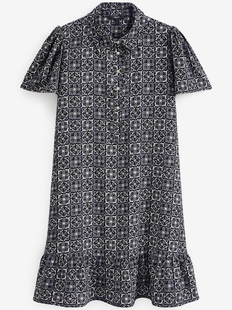 Black Geo Print Mini Short Sleeve Shirt Dress - Image 5 of 5