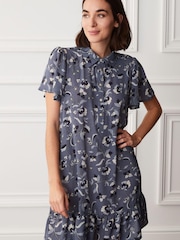 Purple Floral Mini Short Sleeve Shirt Dress - Image 1 of 5