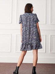 Purple Floral Mini Short Sleeve Shirt Dress - Image 2 of 5