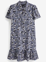 Purple Floral Mini Short Sleeve Shirt Dress - Image 5 of 5