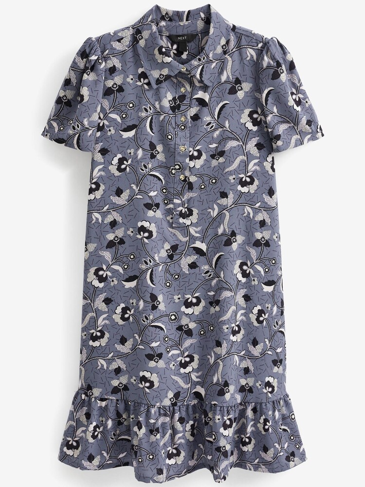 Purple Floral Mini Short Sleeve Shirt Dress - Image 5 of 5
