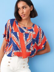 Coronation Floral Union Jack Print Short Sleeve Curved Hem Pocket T-Shirt - Image 1 of 5
