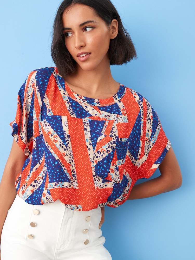 Coronation Floral Union Jack Print Short Sleeve Curved Hem Pocket T-Shirt - Image 1 of 5