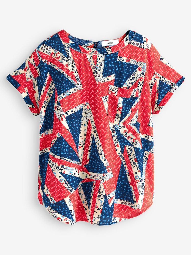 Coronation Floral Union Jack Print Short Sleeve Curved Hem Pocket T-Shirt - Image 5 of 5