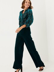 FatFace Green Wide Leg Velvet Trousers - Image 1 of 3