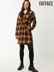 FatFace Carrie Check Brown Shirt Dress - Image 1 of 4