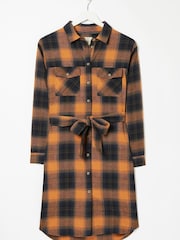 FatFace Carrie Check Brown Shirt Dress - Image 4 of 4