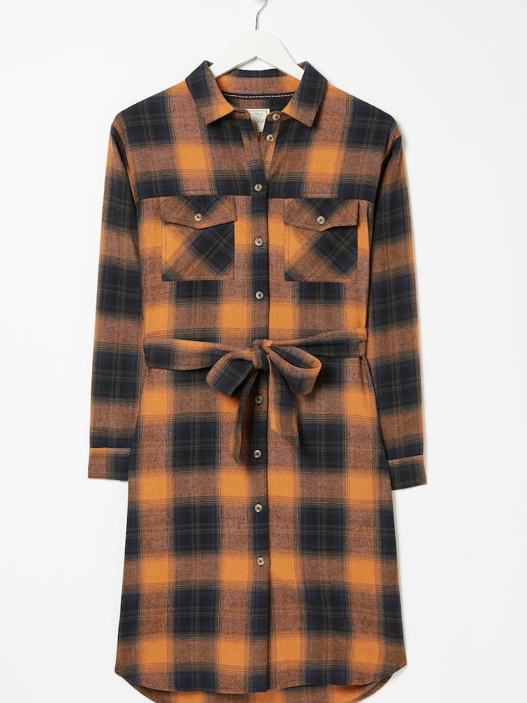 FatFace Carrie Check Brown Shirt Dress - Image 4 of 4