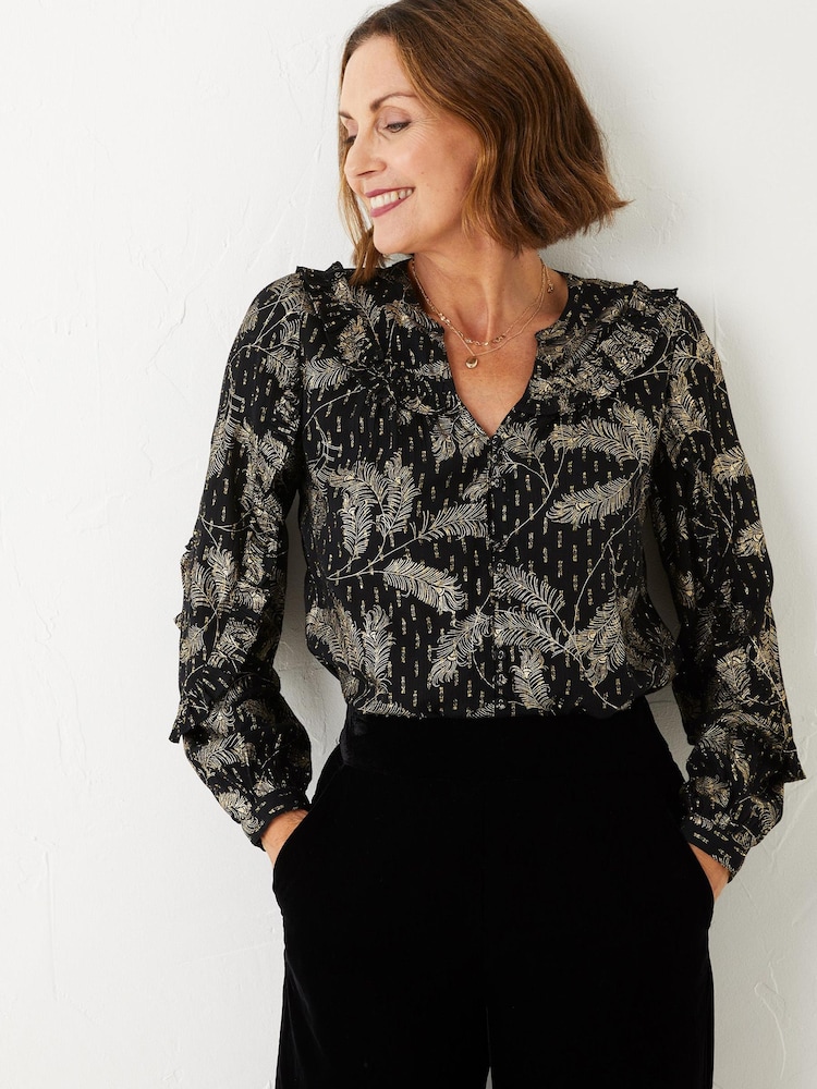 FatFace Sudley Metallic Feather Black Blouse - Image 1 of 4