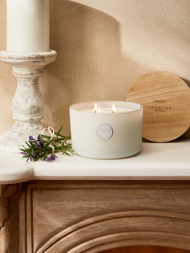 White Country Luxe Spa Retreat Lavender and Geranium 3 Wick Scented Candle - Image 1 of 4
