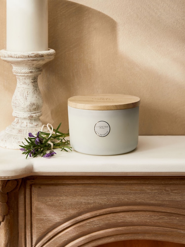 White Country Luxe Spa Retreat Lavender and Geranium 3 Wick Scented Candle - Image 2 of 4