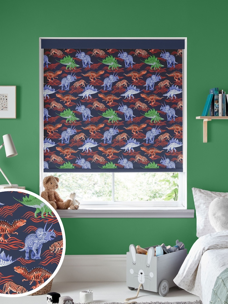 Cath Kidston Navy Blue Kids Dinosaur Made To Measure Roller Blinds - Image 1 of 6
