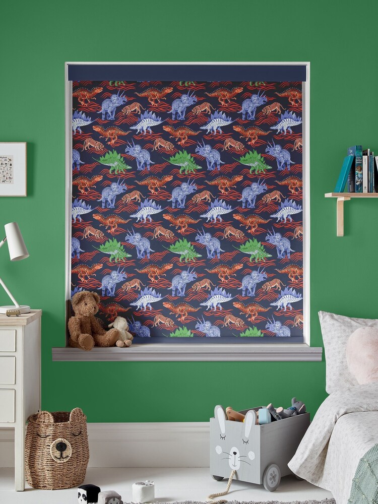 Cath Kidston Navy Blue Kids Dinosaur Made To Measure Roller Blinds - Image 2 of 6