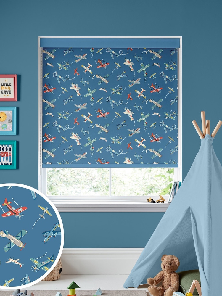 Cath Kidston Mid Blue Kids Planes Made To Measure Roller Blinds - Image 1 of 6