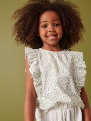Green/White Ditsy Frill Sleeve Top (3-16yrs) - Image 1 of 5