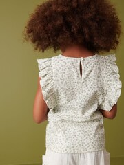 Green/White Ditsy Frill Sleeve Top (3-16yrs) - Image 3 of 5