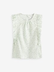 Green/White Ditsy Frill Sleeve Top (3-16yrs) - Image 4 of 5