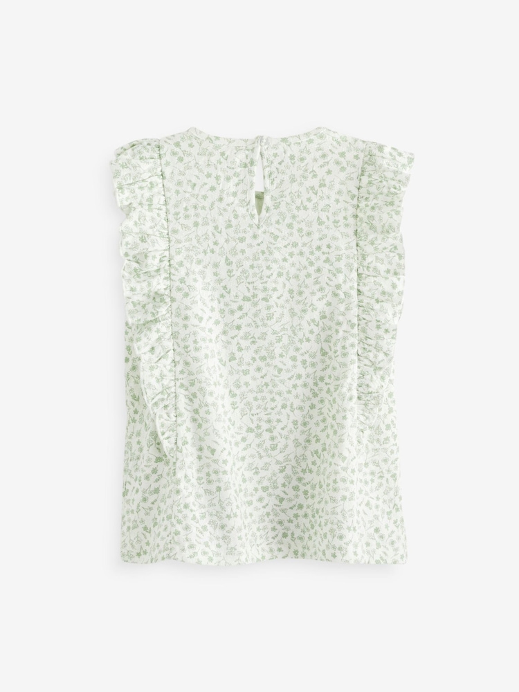 Green/White Ditsy Frill Sleeve Top (3-16yrs) - Image 5 of 5