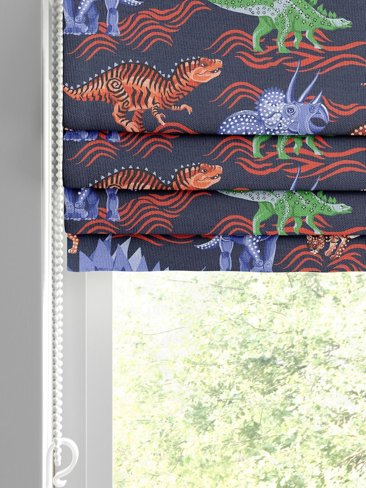 Cath Kidston Blue Kids Dinosaur Made To Measure Roman 100% Cotton Blind - Image 2 of 6
