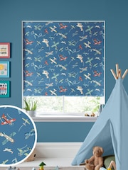 Cath Kidston Blue Kids Planes Made To Measure Roman 100% Cotton Blind - Image 1 of 6