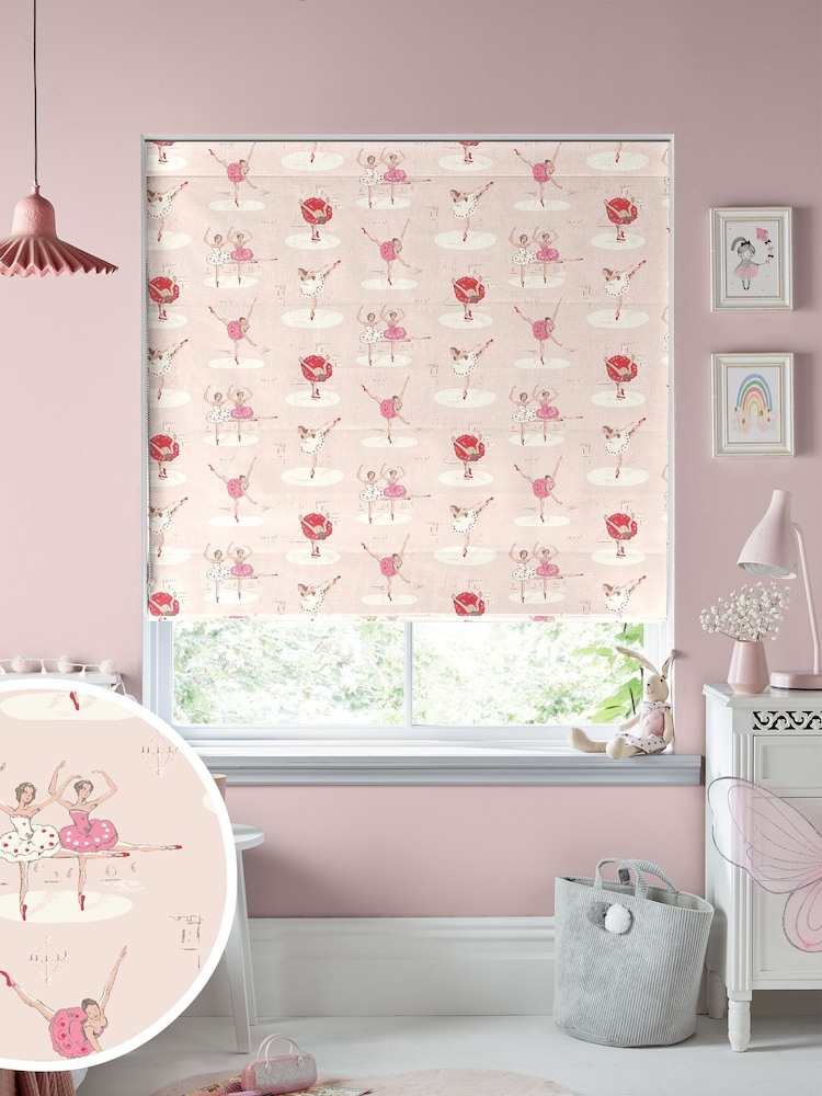 Cath Kidston Pink Kids Ballerinas Made To Measure Roman 100% Cotton Blind - Image 1 of 6