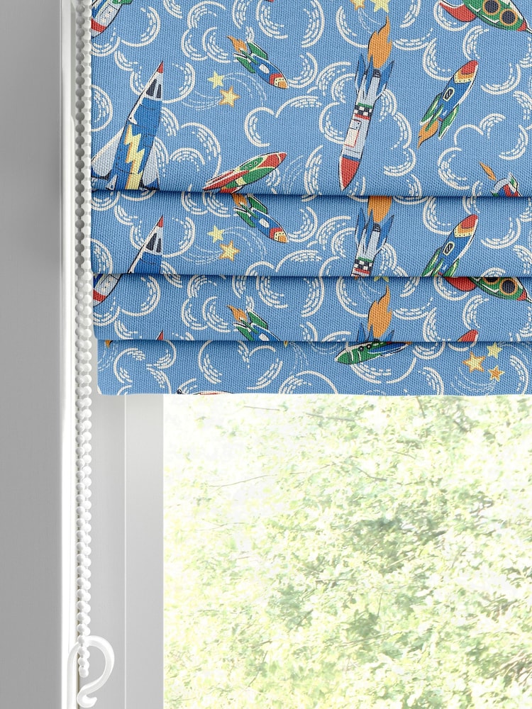 Cath Kidston Blue Kids Rocket Made To Measure Roman 100% Cotton Blind - Image 2 of 6