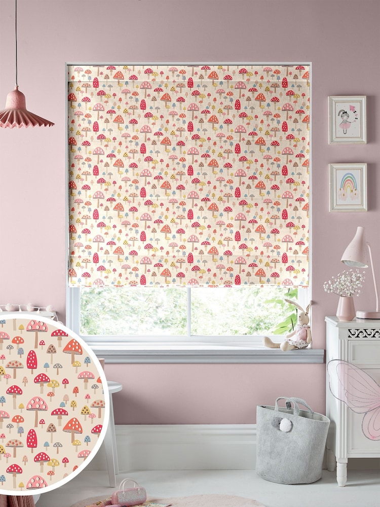 Cath Kidston Pink Kids Mini Mushrooms Made To Measure Roman 100% Cotton Blind - Image 1 of 6