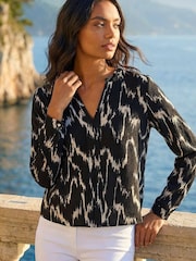 Roman Black Printed Notch Neck Shirt - Image 1 of 4