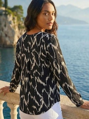 Roman Black Printed Notch Neck Shirt - Image 3 of 4