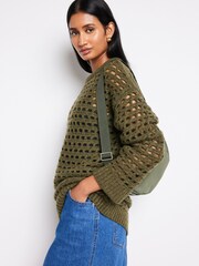 Khaki Green Open Stitch Relaxed Jumper - Image 1 of 8