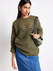 Khaki Green Open Stitch Relaxed Jumper - Image 4 of 8
