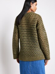 Khaki Green Open Stitch Relaxed Jumper - Image 5 of 8