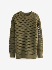 Khaki Green Open Stitch Relaxed Jumper - Image 7 of 8