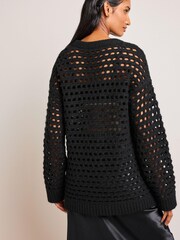 Black Open Stitch Relaxed Jumper - Image 3 of 6