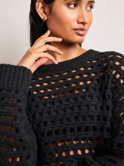 Black Open Stitch Relaxed Jumper - Image 4 of 6