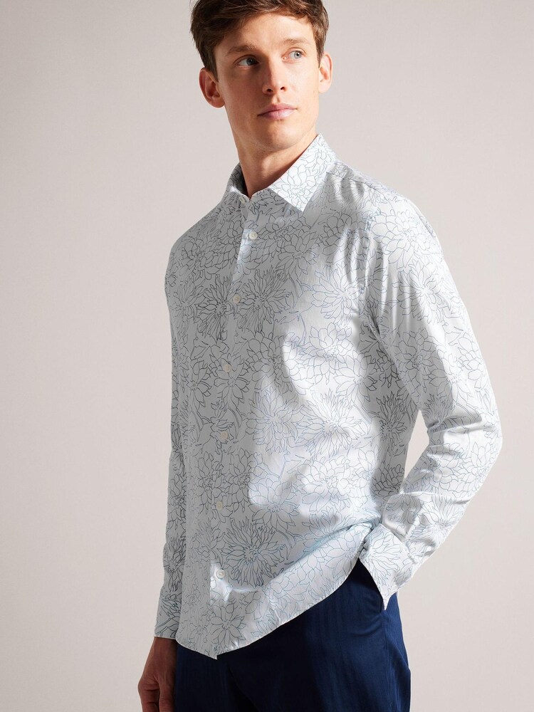 Ted Baker Blue Neale Slim Dense Floral Shirt - Image 1 of 1 Ted Baker Blue Neale Slim Dense Floral Shirt - Image 1 of 1