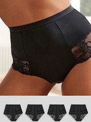Black High Waist Brief Tummy Control Shaping Lace Back Bikinis 4 Pack - Image 1 of 8