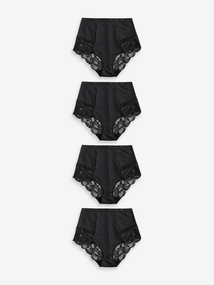 Czarny - Zestaw 4 par bikini z koronkowymi wstawkami z tyłu modelujących brzuch - Image 7 of 8