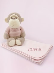 Babyblooms Pink Personalised Monkey Soft Toy with Snuggle Wrap Gift Set - Image 1 of 7