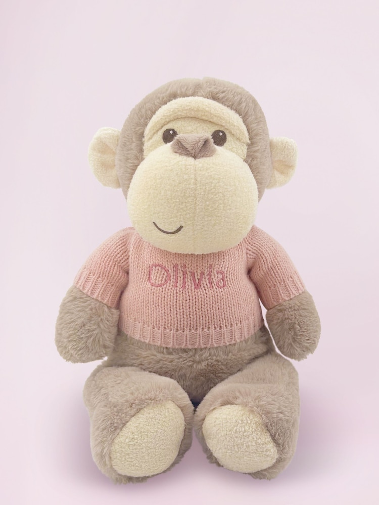 Babyblooms Pink Personalised Monkey Soft Toy with Snuggle Wrap Gift Set - Image 2 of 7
