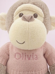 Babyblooms Pink Personalised Monkey Soft Toy with Snuggle Wrap Gift Set - Image 3 of 7