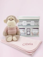 Babyblooms Pink Personalised Monkey Soft Toy with Snuggle Wrap Gift Set - Image 7 of 7