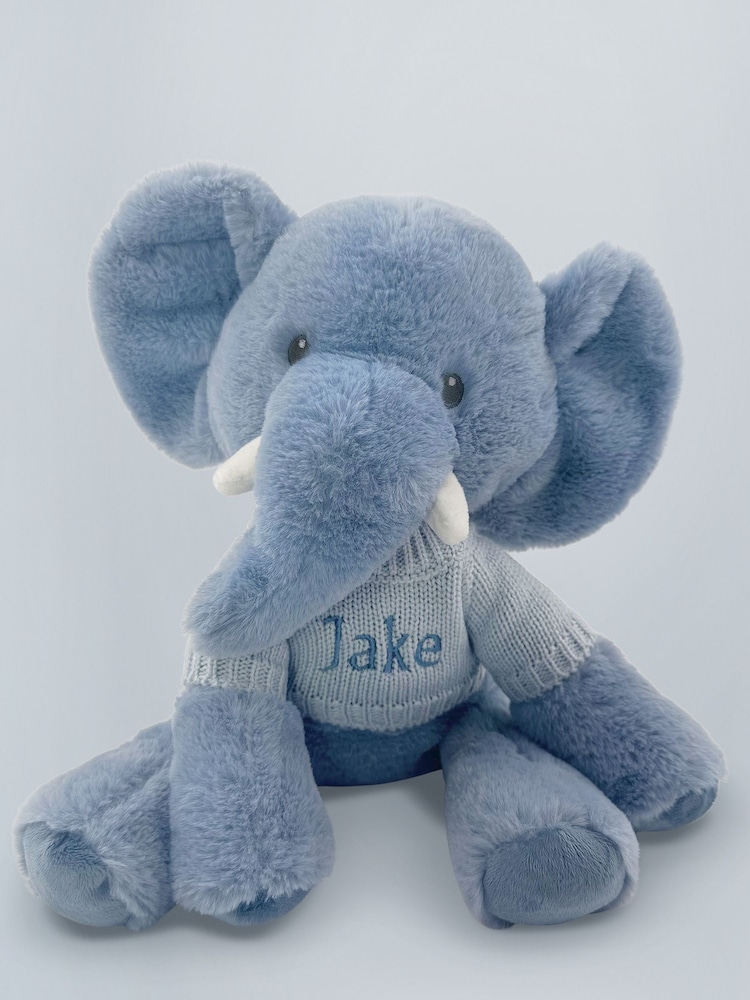 Babyblooms Blue Personalised Elephant Soft Toy with Stripe Pyjamas - Image 2 of 4