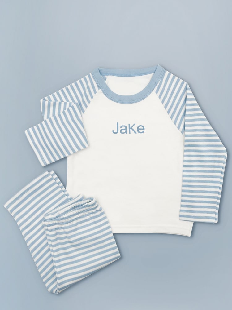 Babyblooms Blue Personalised Elephant Soft Toy with Stripe Pyjamas - Image 4 of 4