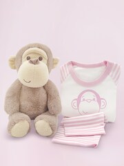 Babyblooms Monkey Soft Toy with Personalised Pink Stripe Pyjamas - Image 1 of 5