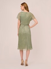 Adrianna Papell Green Metallic Crinkle Midi Dress - Image 3 of 6